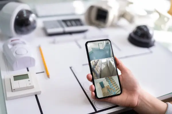 Personne utilisant un smartphone pour la surveillance